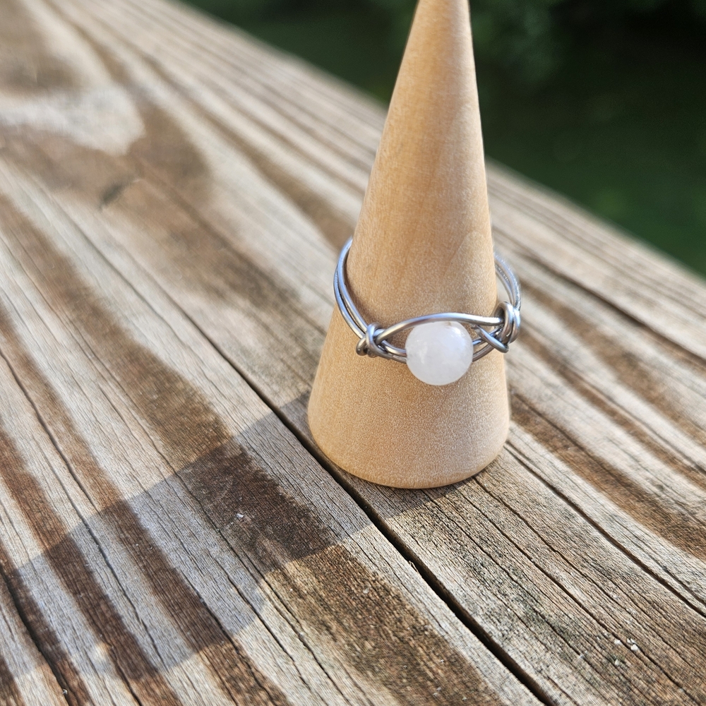 Elegant Silver Wire Wrapped Ring with White Jade Stone